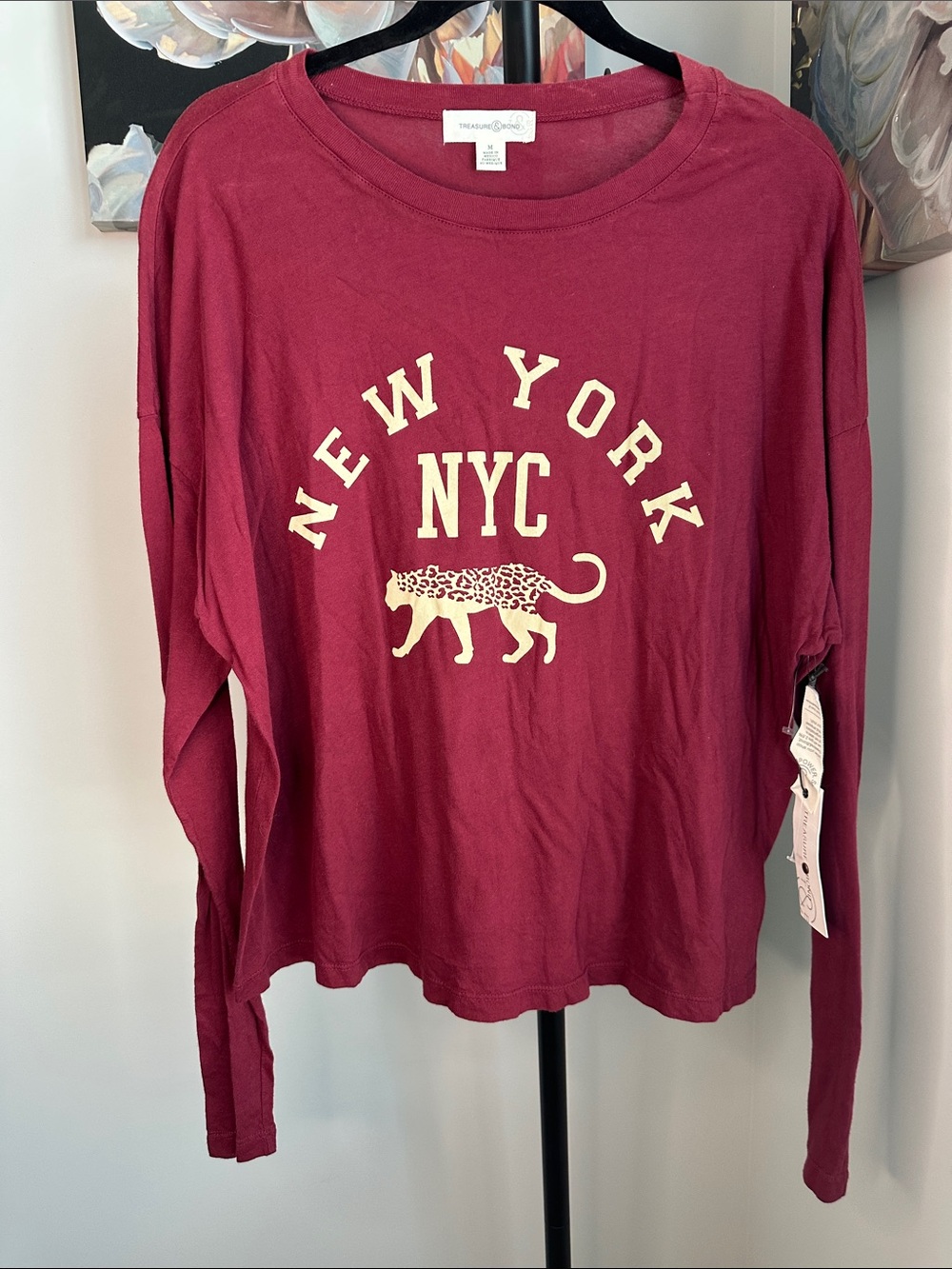 Treasure & Bond Burgundy New York NYC Graphic Long-Sleeve Tee